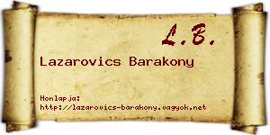 Lazarovics Barakony névjegykártya